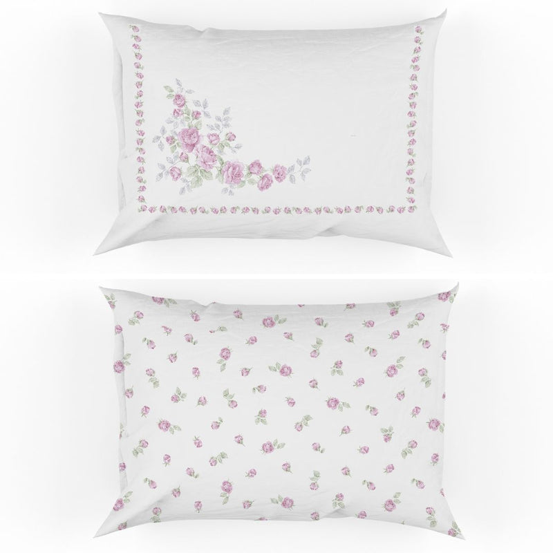 Completo Lenzuola Matrimoniale Chloe in Cotone Rosa con Roselline