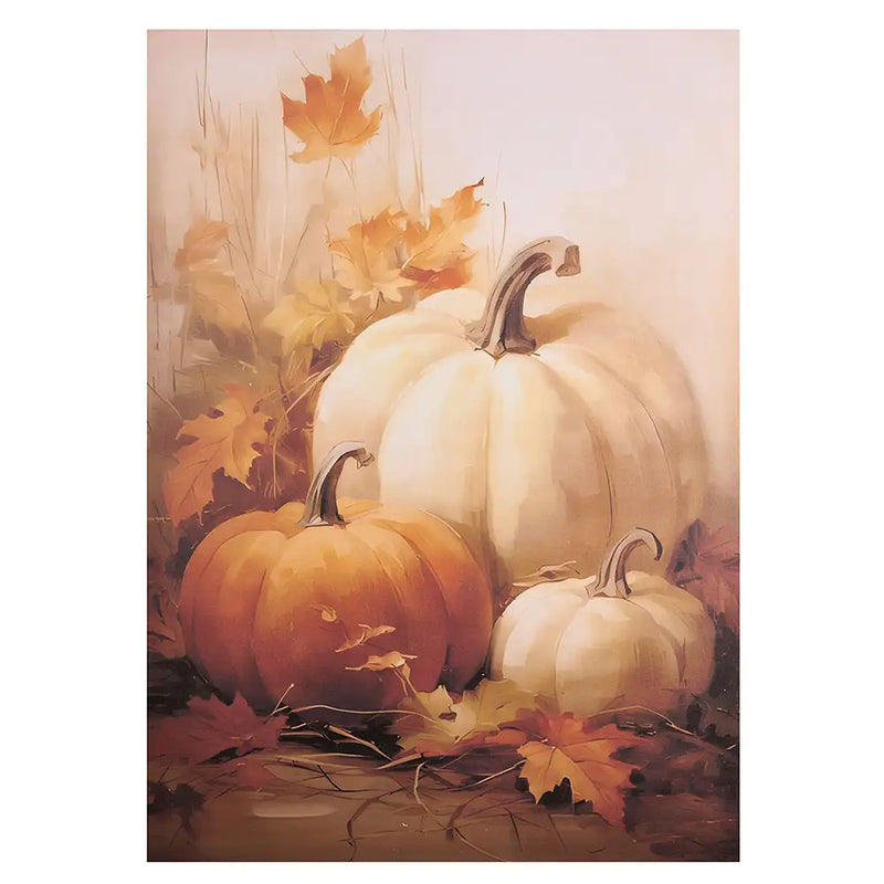 Quadro Autunnale con Zucche e Foglie 50x70 cm | Nuvole di Stoffa