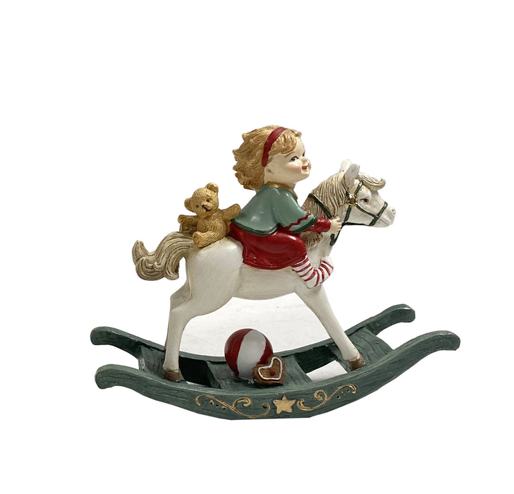Statuetta Natalizia Bambina sul Cavallino a Dondolo