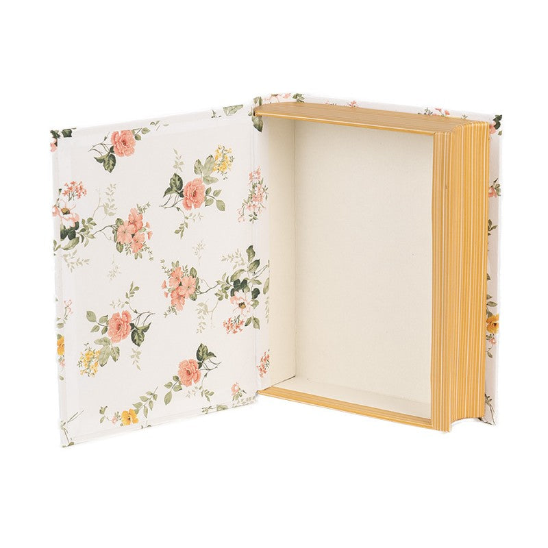 Scatola libro floreale bianca in cartone 17 x 14 x 5 cm