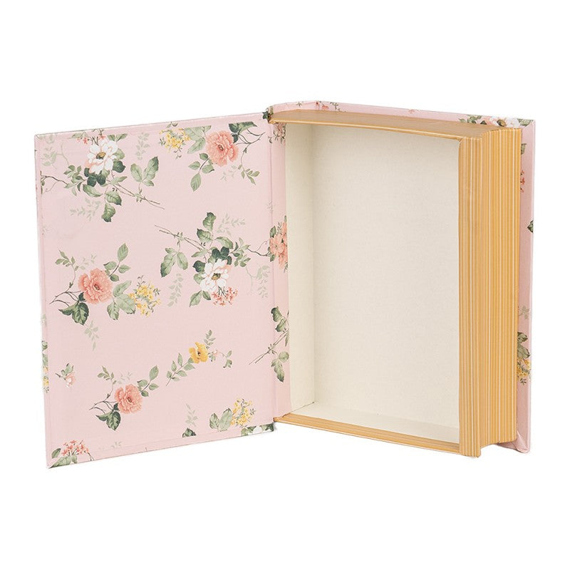 Scatola libro floreale rosa in cartone 17 x 14 x 5 cm