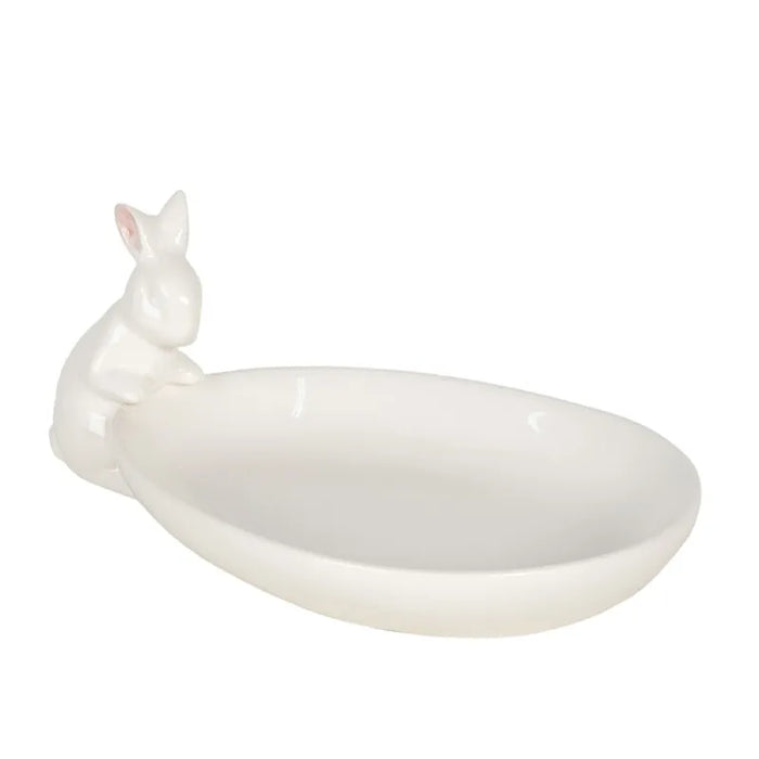Vassoio ovale coniglio in ceramica bianco