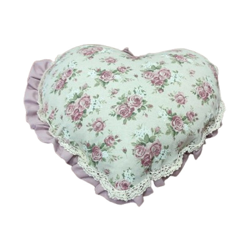 Cuscino Cuore Mira con Pizzo e Stampa Floreale