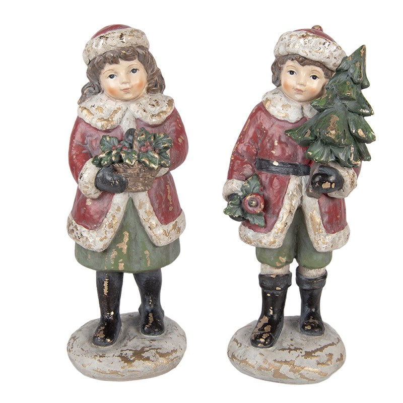Set 2 Statue Natalizie Bambini Vintage H 22 cm in Poliresina Clayre & eef