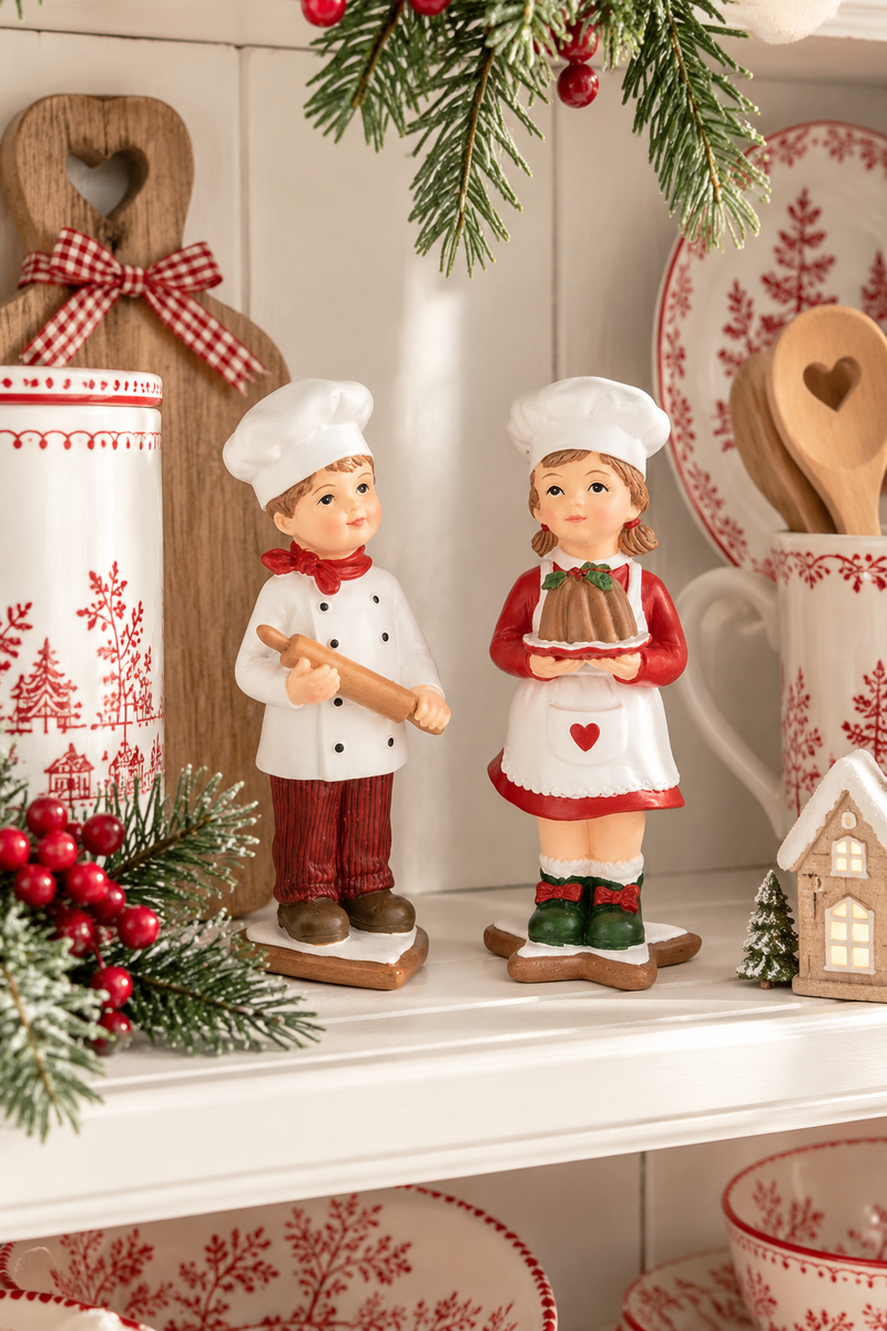 Statuina natalizia piccolo pasticcere Dekoratief H 15 cm, disponibile in due modelli a scelta, bambino o bambina.