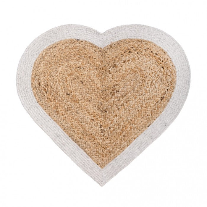 Tappeto a Cuore in Juta 75x80 cm Naturale con Bordo Bianco | Blanc MariClo