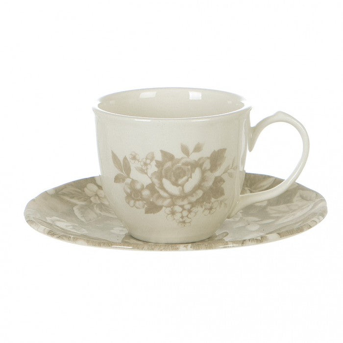 Lot de 6 tasses à café avec soucoupe Splendor Beige - Blanc Mariclò 