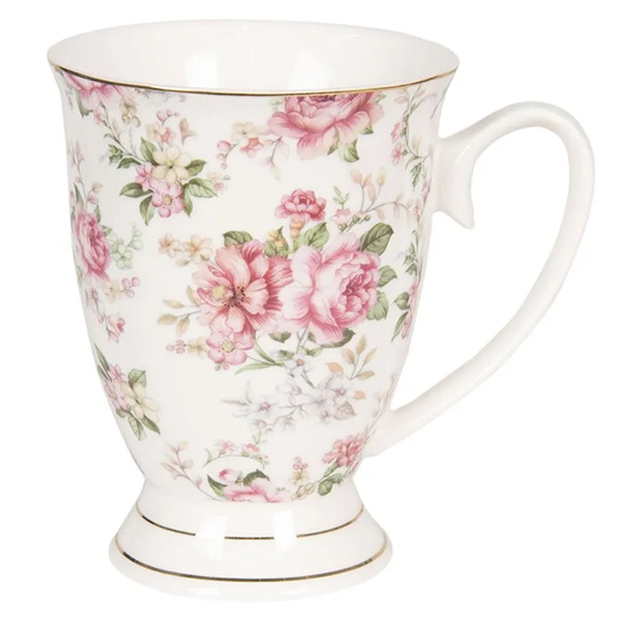 Tazza in porcellana elegante con motivo floreale beige e rosa -Clayre & eef