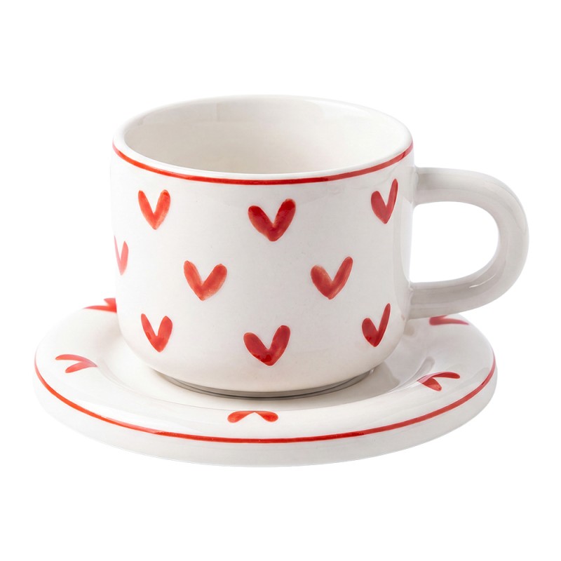 Tazza con Piattino Cuori Rossi in Ceramica Clayre & Eef –