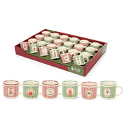 Tazzine natalizie Nuvole di Stoffa con righe rosse e verdi e decorazioni vintage, disponibili in diverse fantasie.