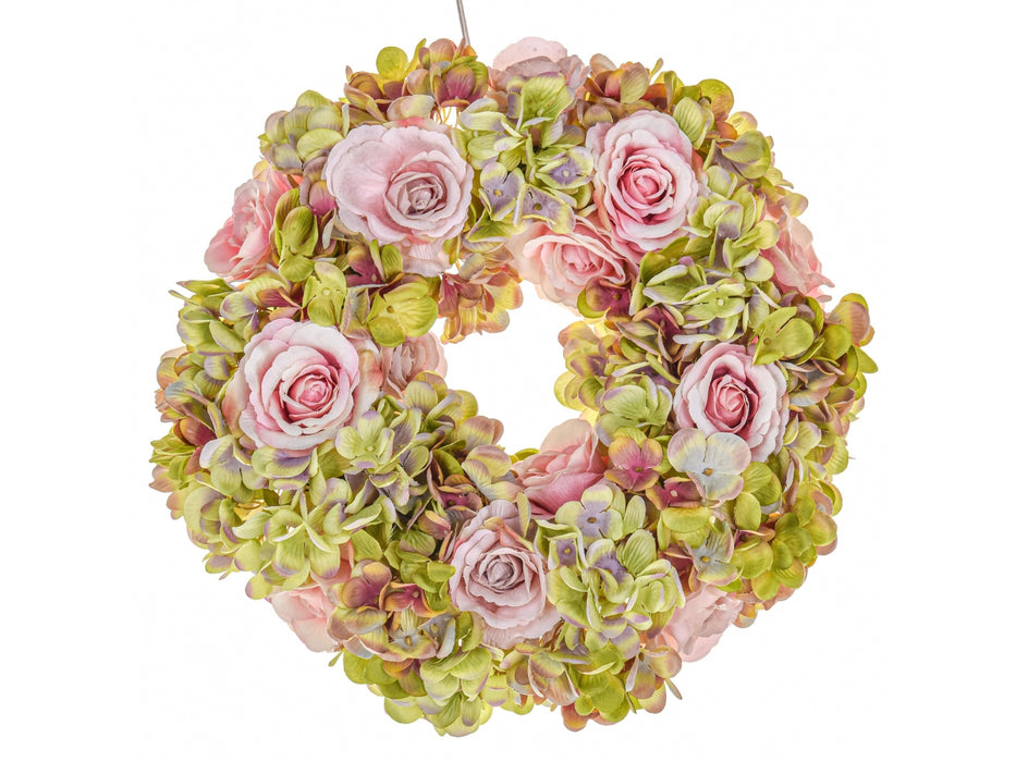 Corona Decorativa con Rose e Ortensie Artificiali Ø 30 cm