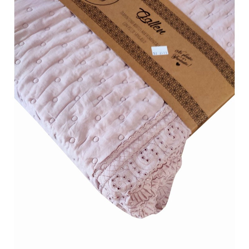 Trapunta Matrimoniale Rosa Cipria in Microfibra con Pizzo San Gallo 260×260 cm Lovely Sahabby