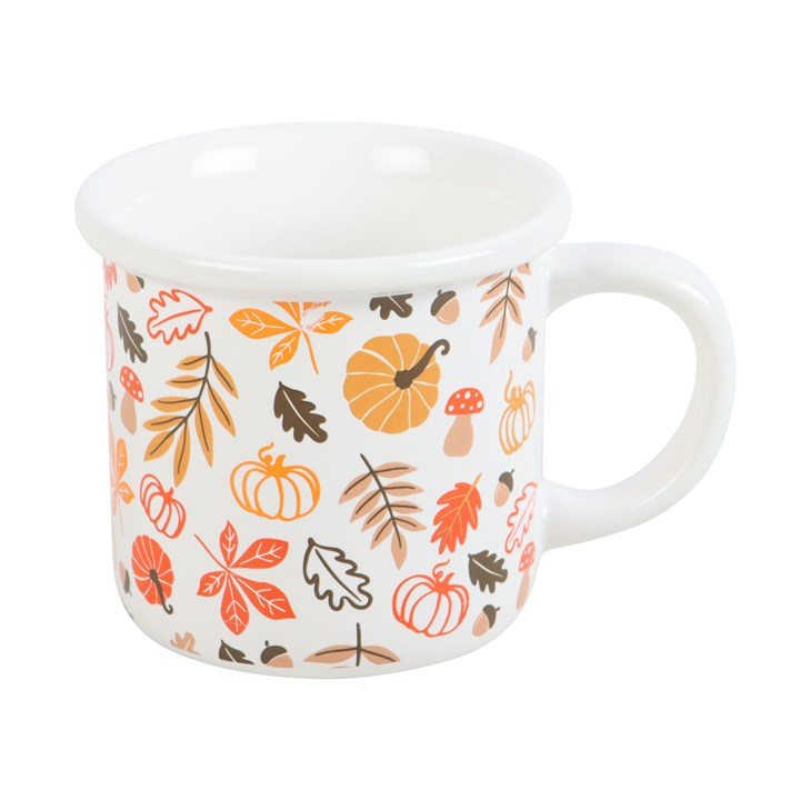 Tazza in Ceramica con Foglie Autunnali e Zucche