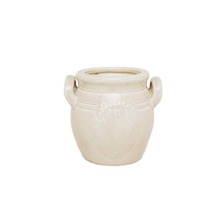 Vaso Decorativo in Gres Bianco Crema con Doppi Manici Stromshaga