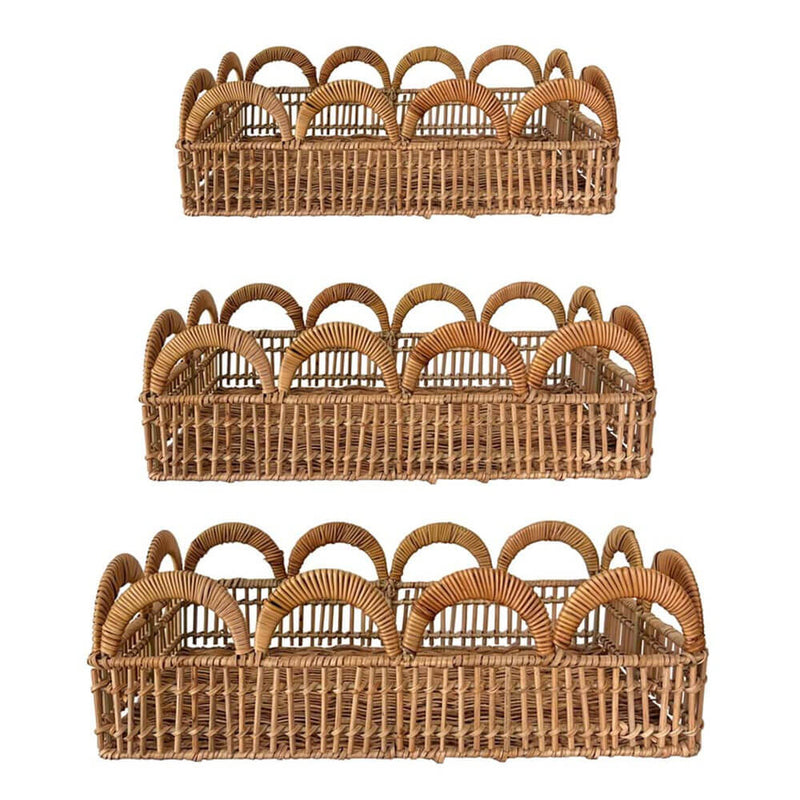 Vassoio in Rattan Naturale Intrecciato con Bordo Decorativo Blanc Mariclò