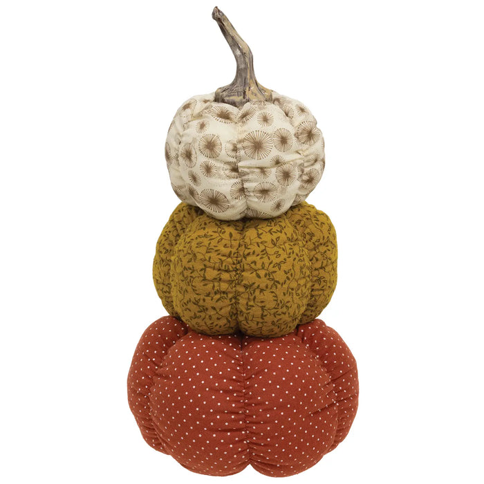 Trio di Zucche Decorative in Tessuto Imbottito
