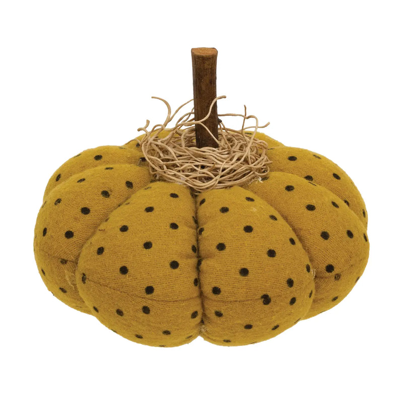 Zucca Decorativa Autunnale in Tessuto Senape a Pois