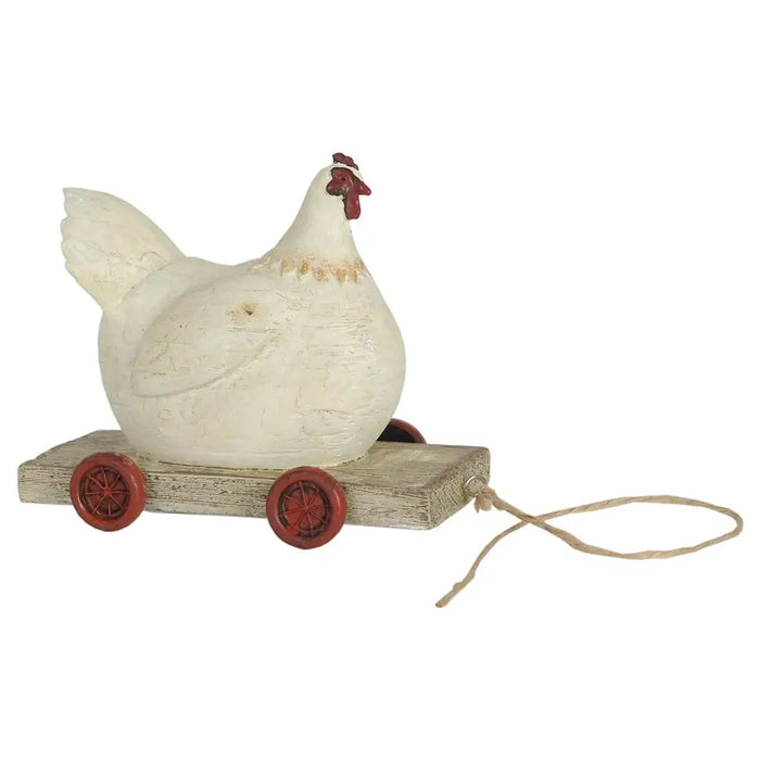 Statua decorativa gallina con carretto in resina