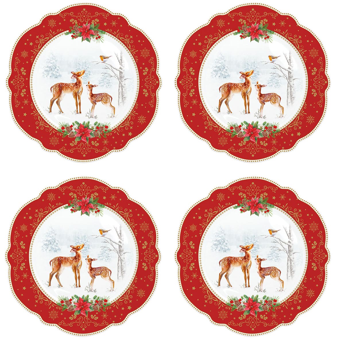 Set 4 piatti dessert Ø 20 cm in porcellana CHRISTMAS MELODY - Arredo Casa da Sogno