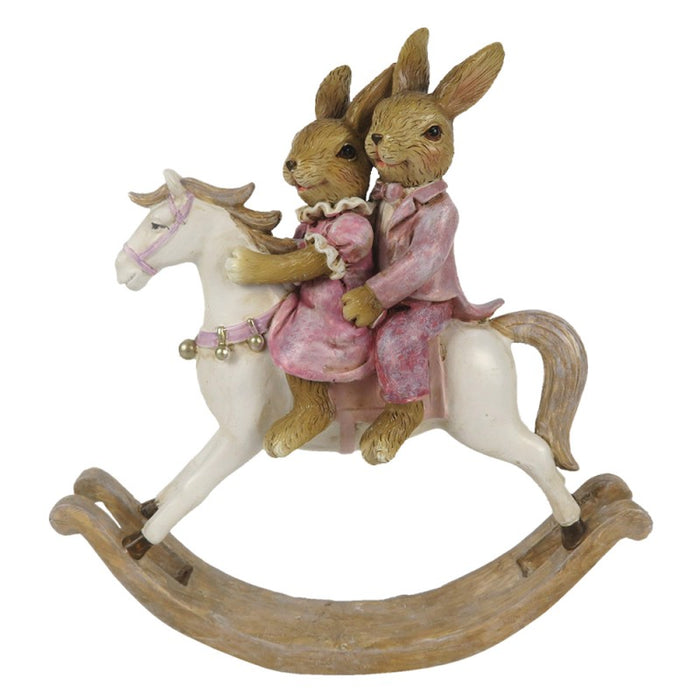Statua decorativa coniglio con cavallo in resina
