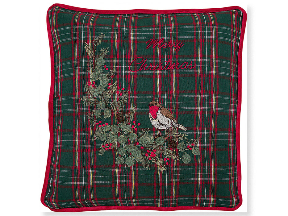 Fodera per cuscino GreenGate Dagmar Verde di Natale con ricamo Uccellino 40 x 40 cm