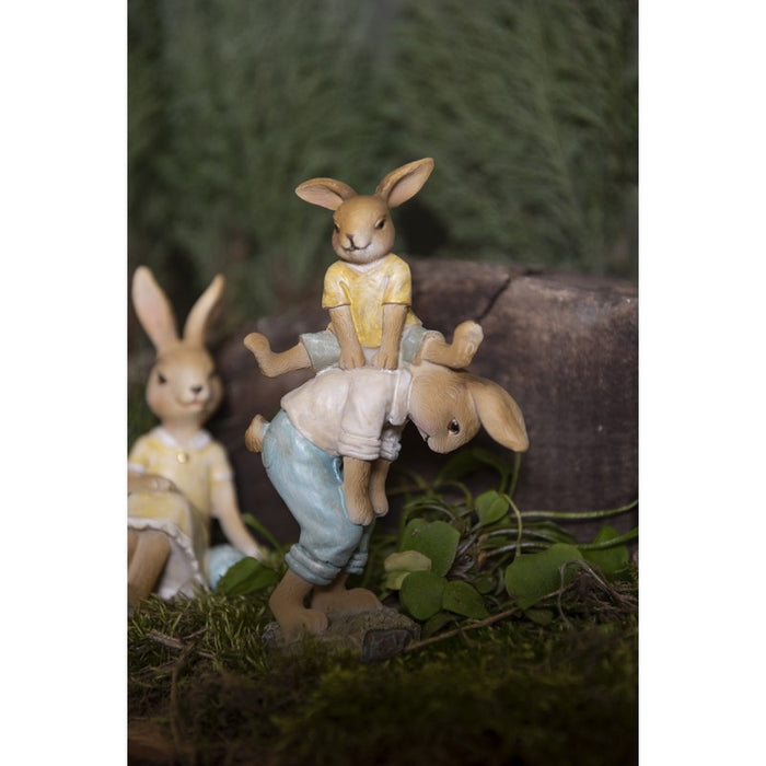 Statua decorativa conigli che giocano in resina