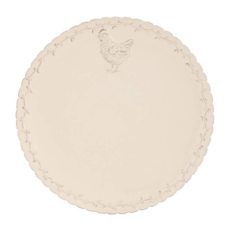 Piatto in ceramica beige con gallina e decoro ai bordi 25.9 cm - Arredo Casa da Sogno